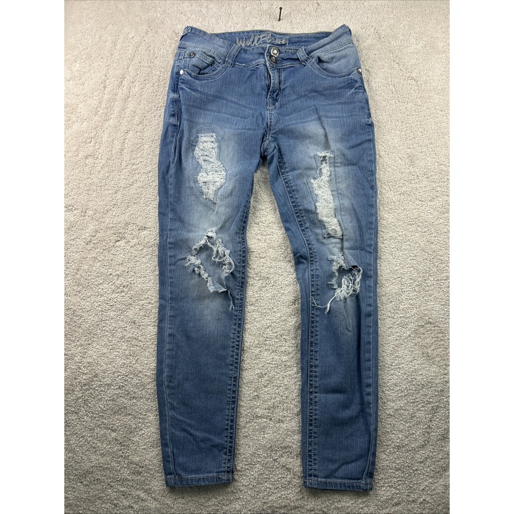 WallFlower Jeans Womens 9 Blue Medium Wash Curvy Straight Leg Jeans Distressed